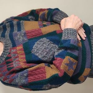 Harry Rosen Geometric Patchwork Vintage Wool Unisex Sweater Size L/XL